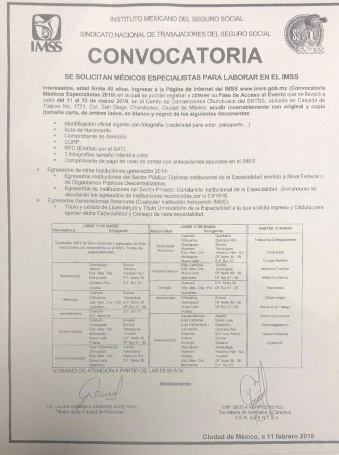 Convocatoria  imss para mÃ©dicos residentes reclutamiento y contrataciÃ³n 2019